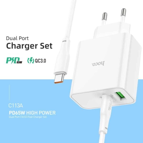Hoco C113A PD65W Type-C+USB QC3.0 Fast Charger